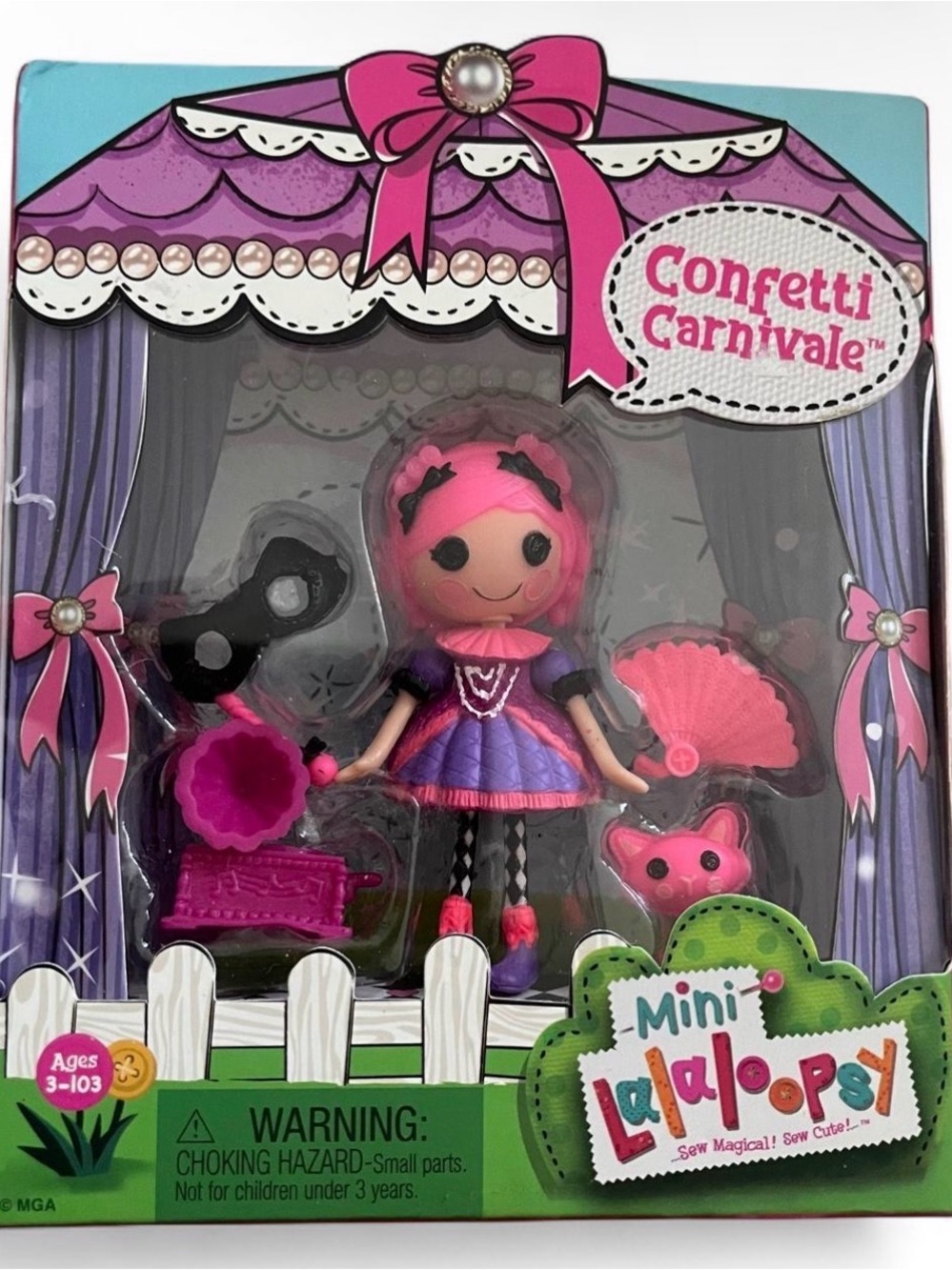 Mini Lalaloopsy Confetti Carnivale Doll Pet Accessories NIB MGA 3” Pink Purple